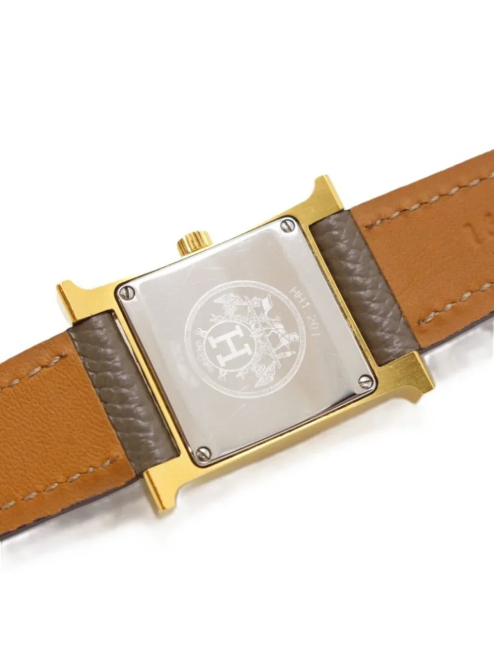 Hermes H Watch Leather Strap White Arabic Dial Quartz
